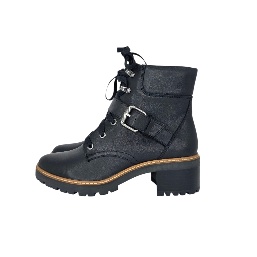 Naturalizer Tia Leather Ankle Boots Combat Moto Biker Lace-Up Black Womens 6.5M